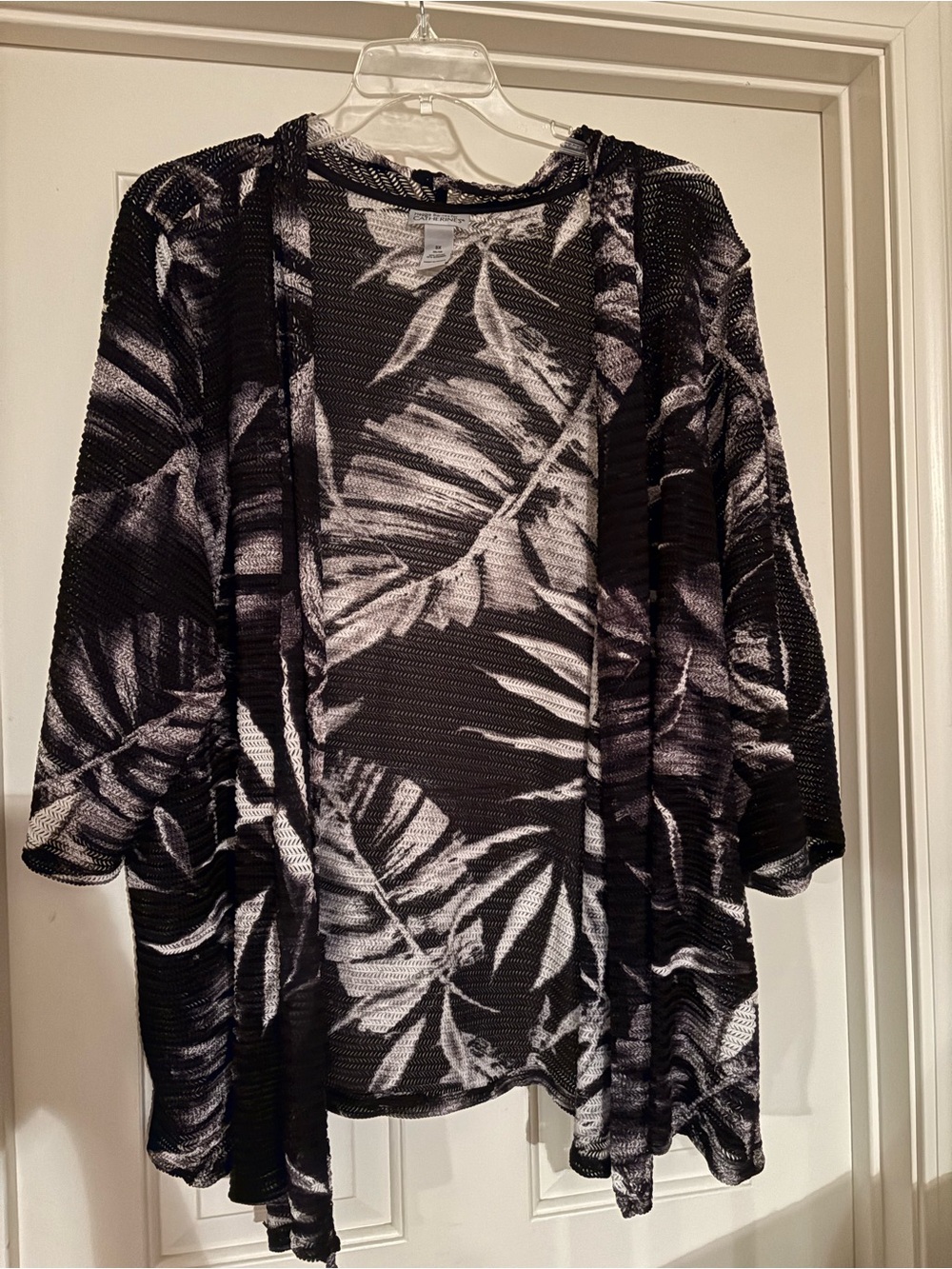 Catherines Maggie Barnes Black & White Tropical Leaf Swim Coverup